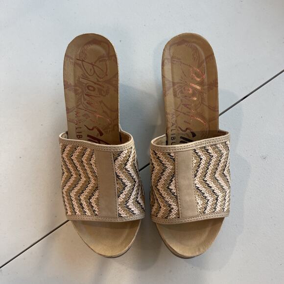 Blowfish Malibu Slip On Sandals sz 7 M Cork Wedge Slide Brown Raffia Natural - Picture 3 of 10